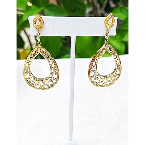 Penny Preville Diamond Pear Shape 18k Yellow Gold Stud Dangle Earrings, EUC - Picture 2 of 7